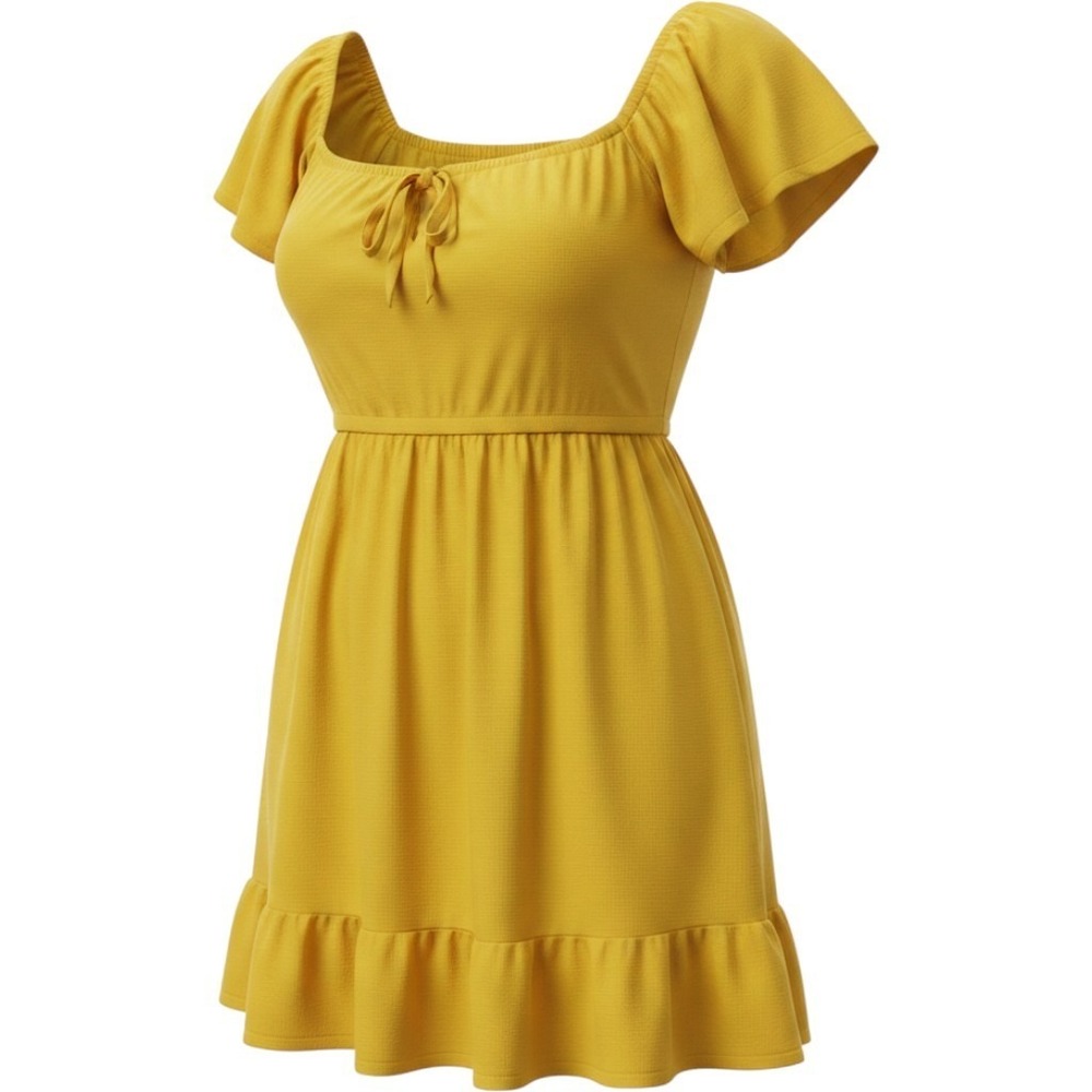 Torrid Dress Womens 2XL sunshine Yellow Gauze Mini Puff Sleeve Smocked Back tie